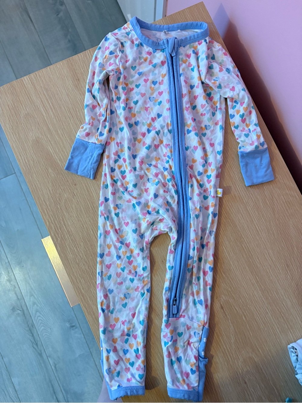 Posh Peanut Multicolor Heart Footed One-Piece with Blue Trim